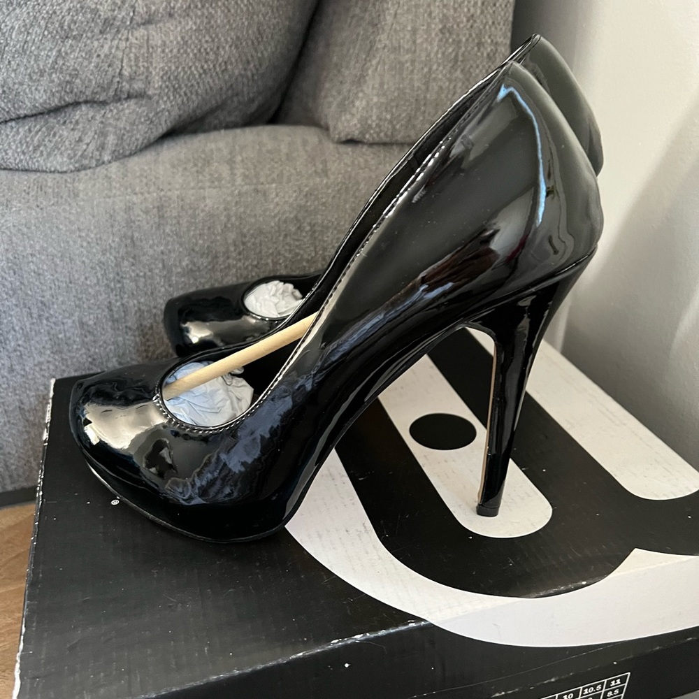 Black Patten Leather Heels